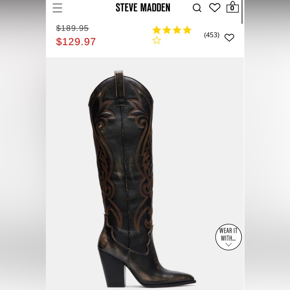 Brand new, never worn. Steve Madden distressed brown cowboy boots, sz 9.5